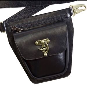 Genuine Leather Hip Bag (Fanny Pack) - Black
